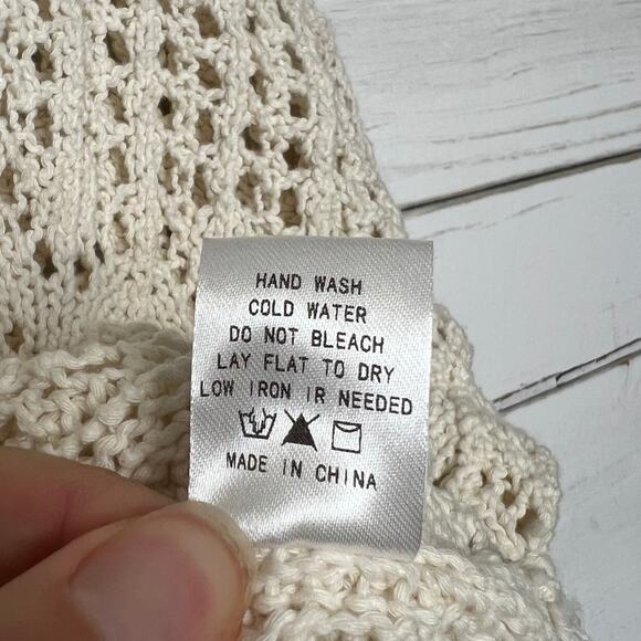 Like Love Cream Crochet Lace-Up Knit Sweater Medium - Picture 6 of 9
